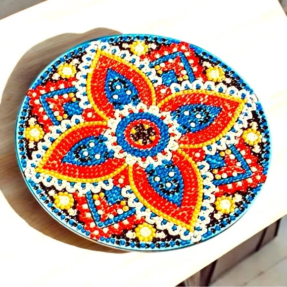 Trivet 6” Round Colorful Hand Crafted Sealed Diamond Art NWT - Picture 1 of 3